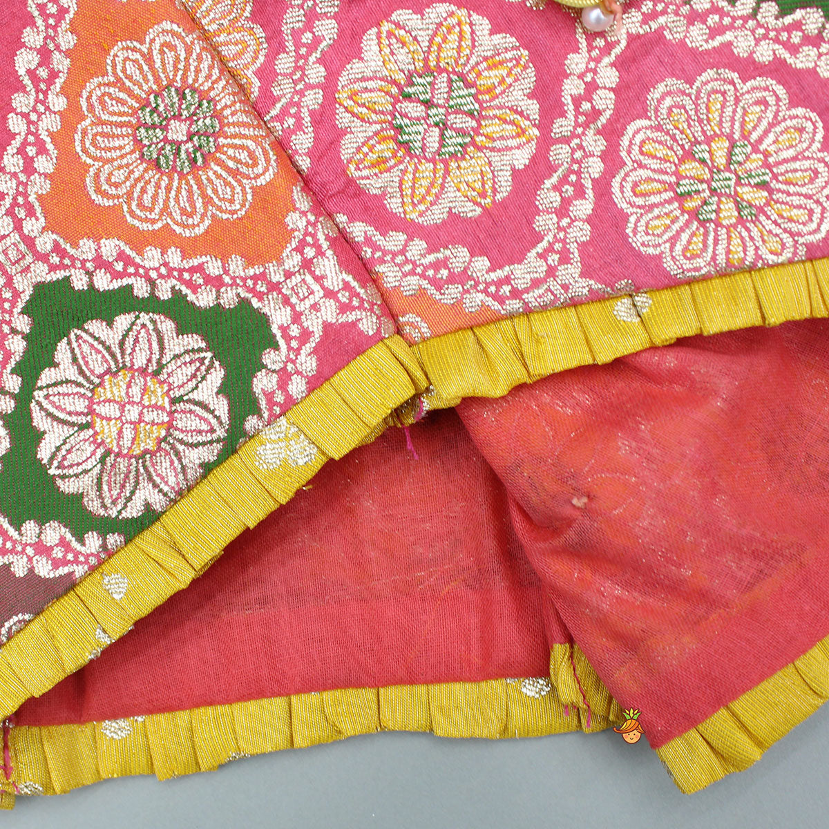 Multicolour Strappy Brocade Top With Panelled Lehenga And Dupatta