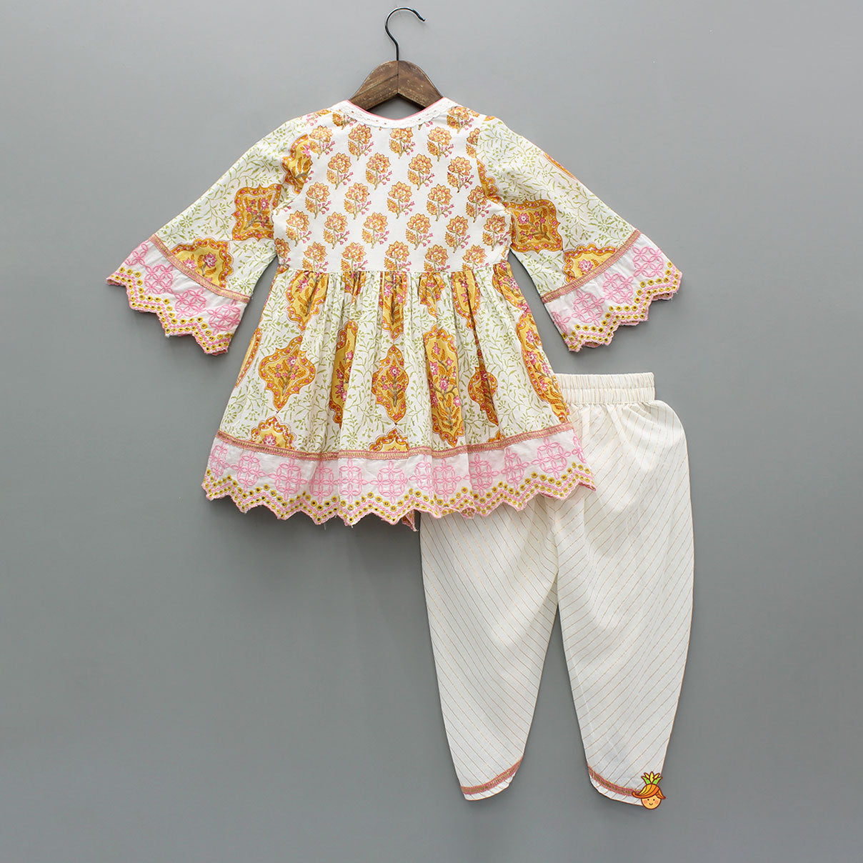 Angarkha Style Floral Printed Cotton Kurti With Dhoti