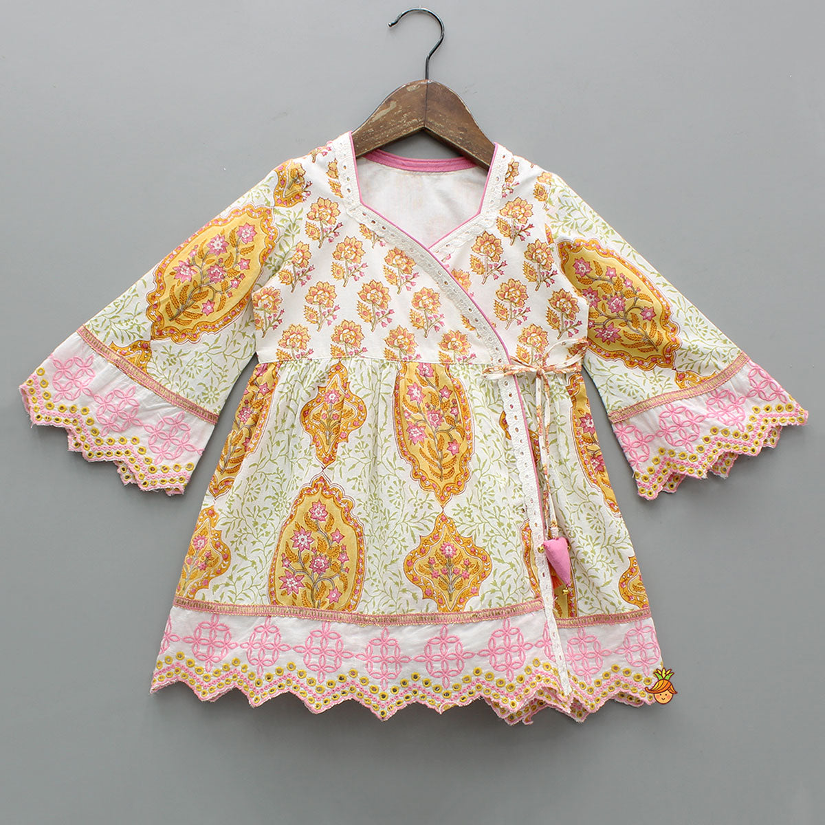 Angarkha Style Floral Printed Cotton Kurti With Dhoti