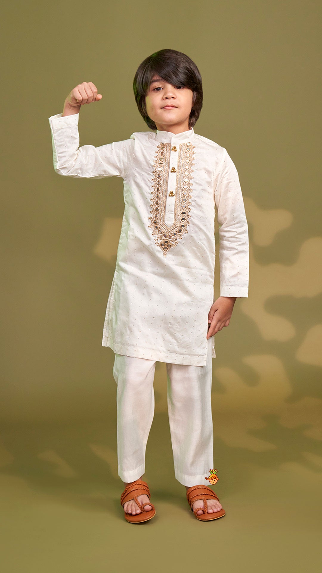 Faux Mirror Embroidered Sequin Detailed Kurta With Pyjama