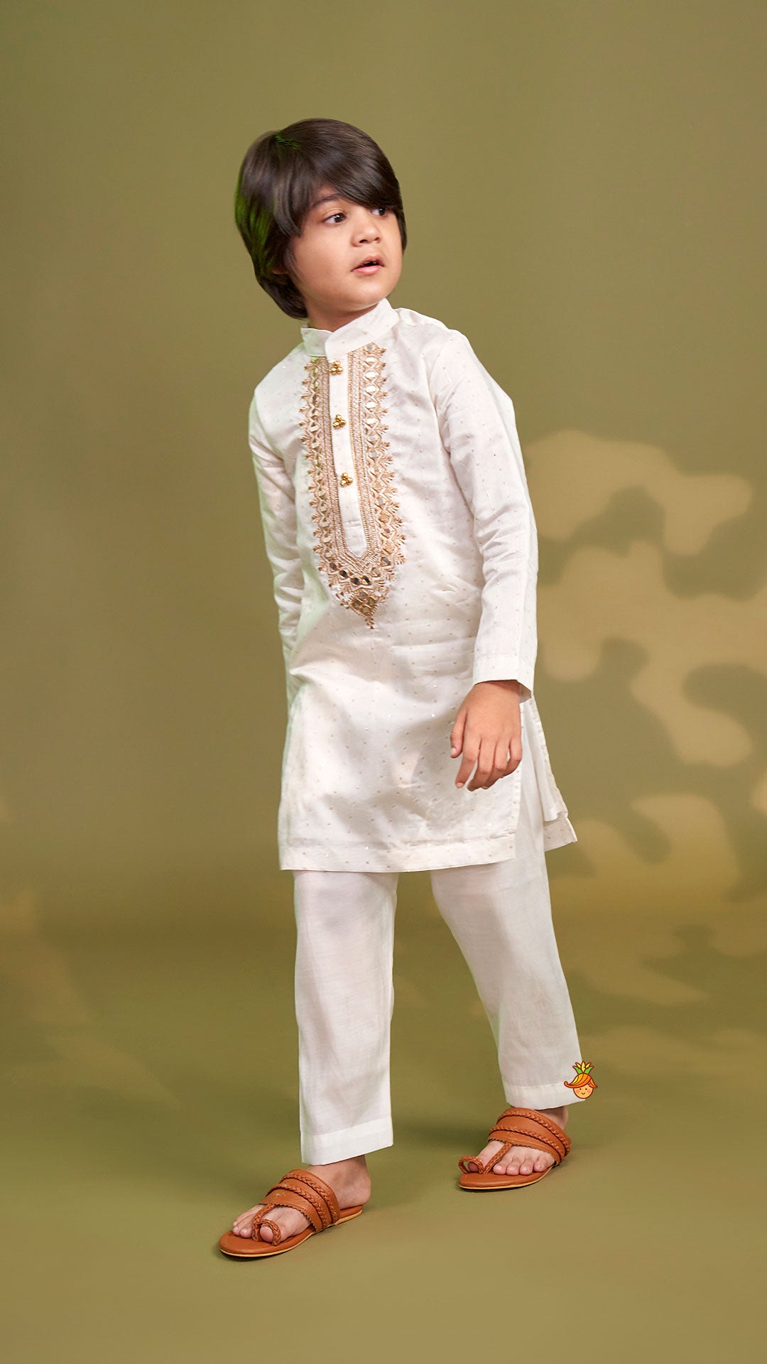 Faux Mirror Embroidered Sequin Detailed Kurta With Pyjama