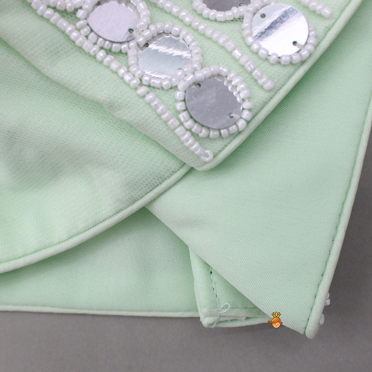 Beautiful Green Faux Mirror Embroidered Top With Net Palazzo