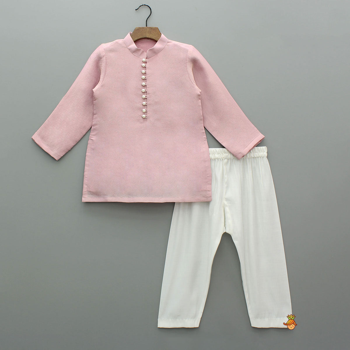 Shimmery Pink Kurta With Shimmery Front Open Hand Embroidered Jacket And Pyjama