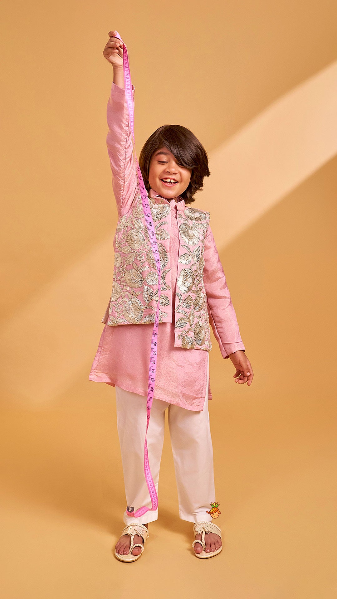 Shimmery Kurta With Shimmery Front Open Hand Embroidered Jacket And Pyjama