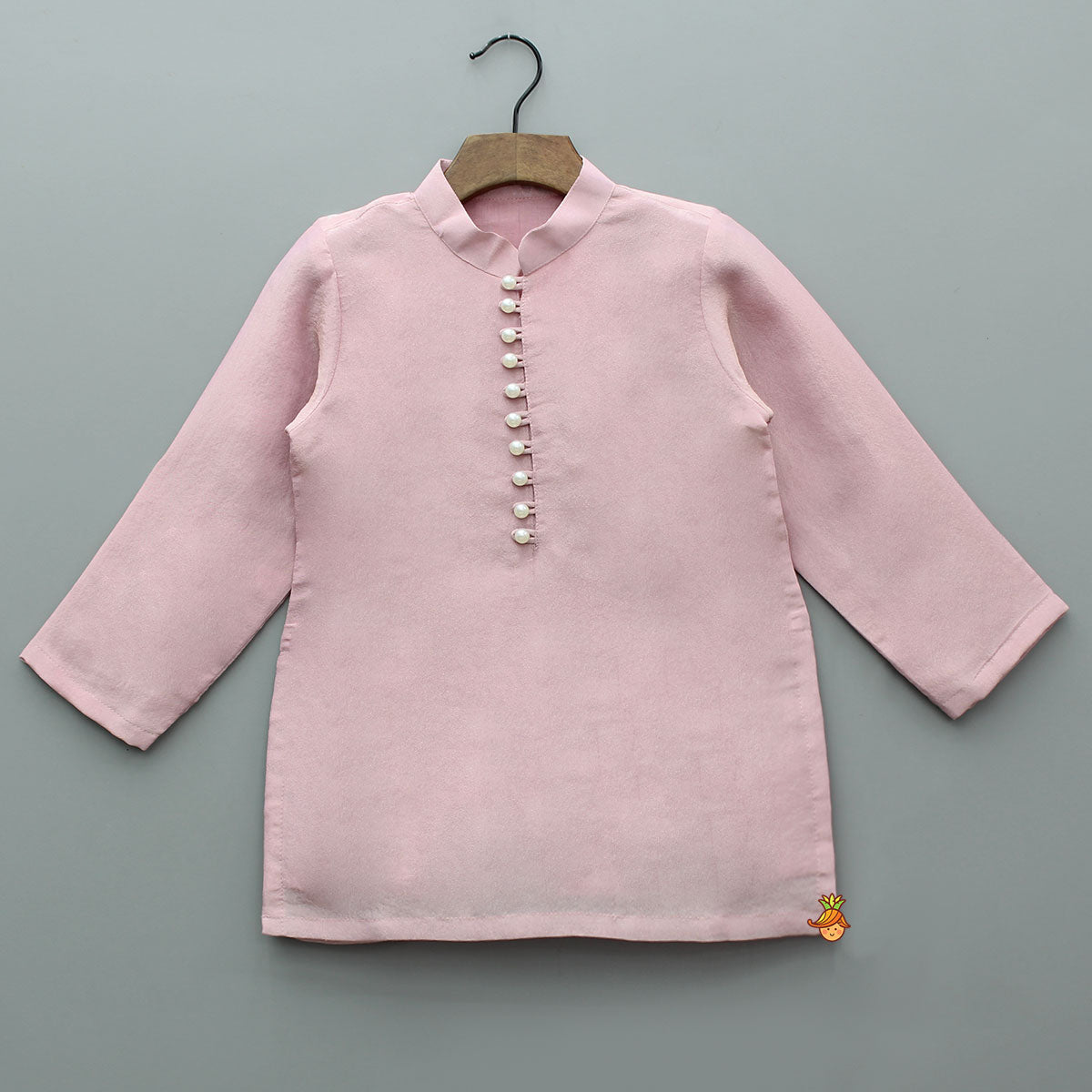 Shimmery Pink Kurta With Shimmery Front Open Hand Embroidered Jacket And Pyjama