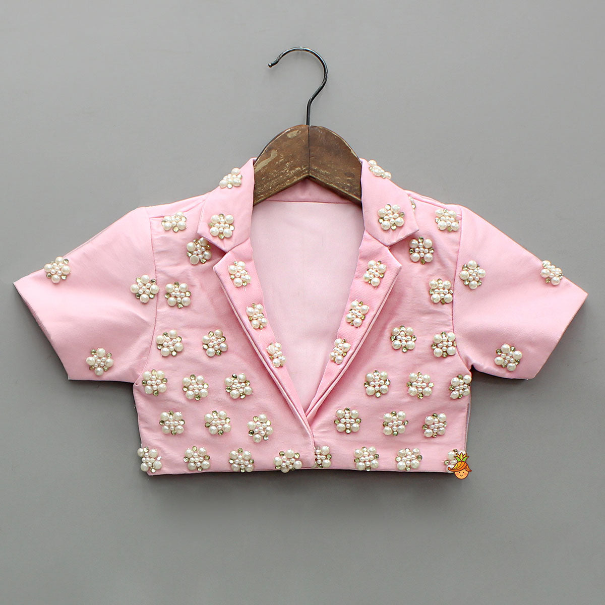 Stylish Pink Crop Blazer Style Top With Flared Lehenga