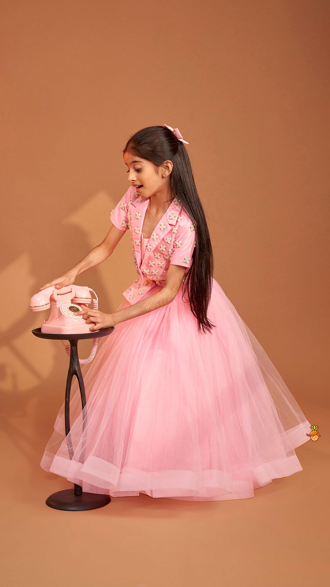Stylish Pink Crop Blazer Style Top With Flared Lehenga