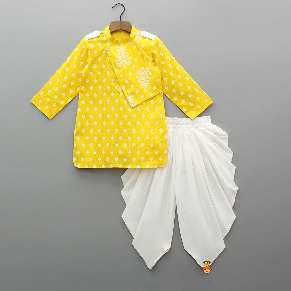 Yellow Stylish Kurta With White Dhoti