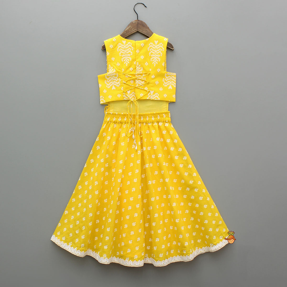 Yellow Cotton Stylish Hem Top With Matching Lehenga