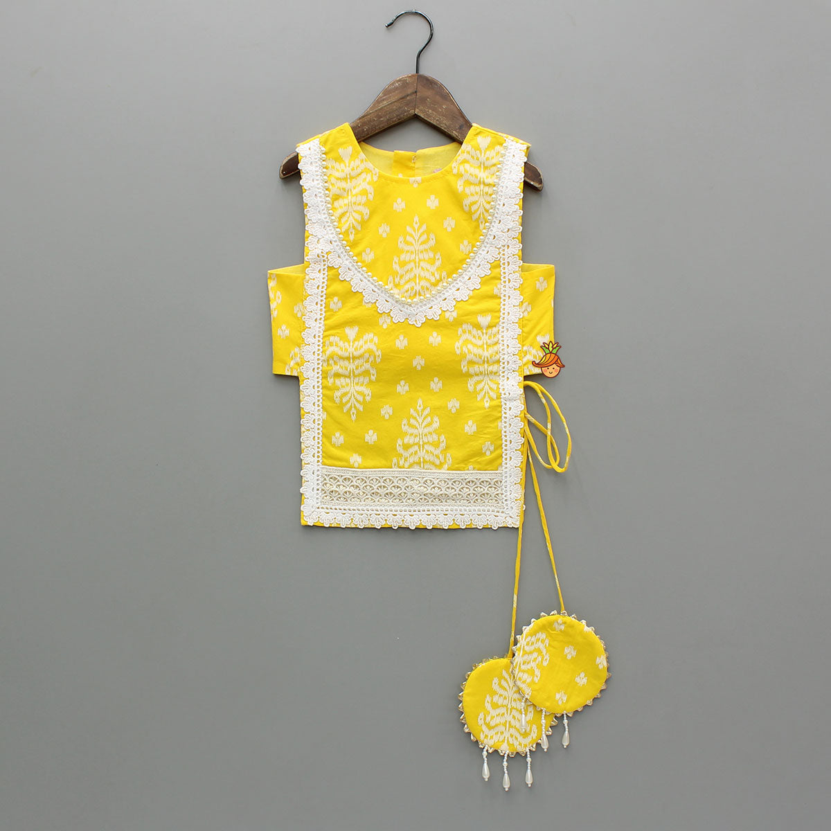Yellow Cotton Stylish Hem Top With Matching Lehenga