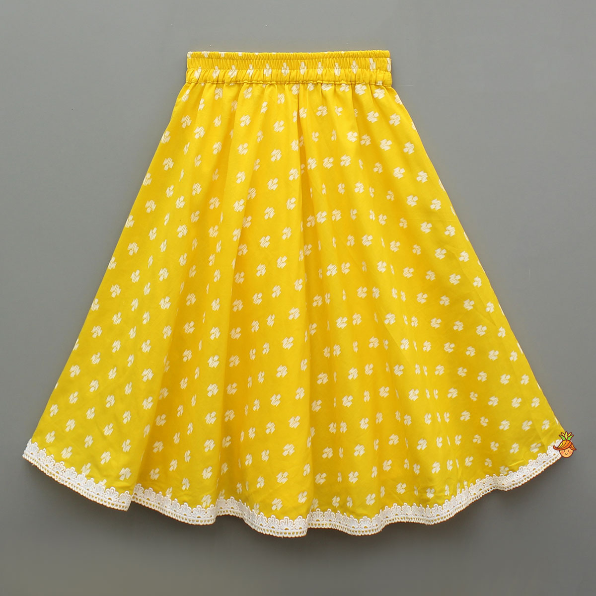 Yellow Cotton Stylish Hem Top With Matching Lehenga