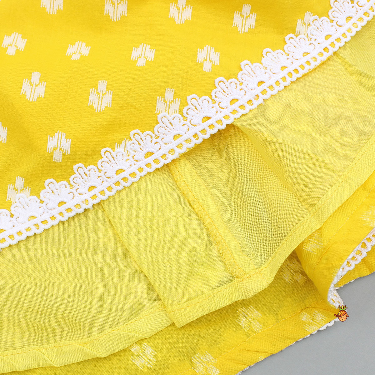 Yellow Cotton Stylish Hem Top With Matching Lehenga