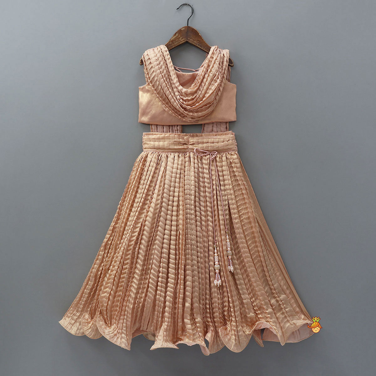 Gorgeous Shimmery Draped Top With Shimmery Lehenga