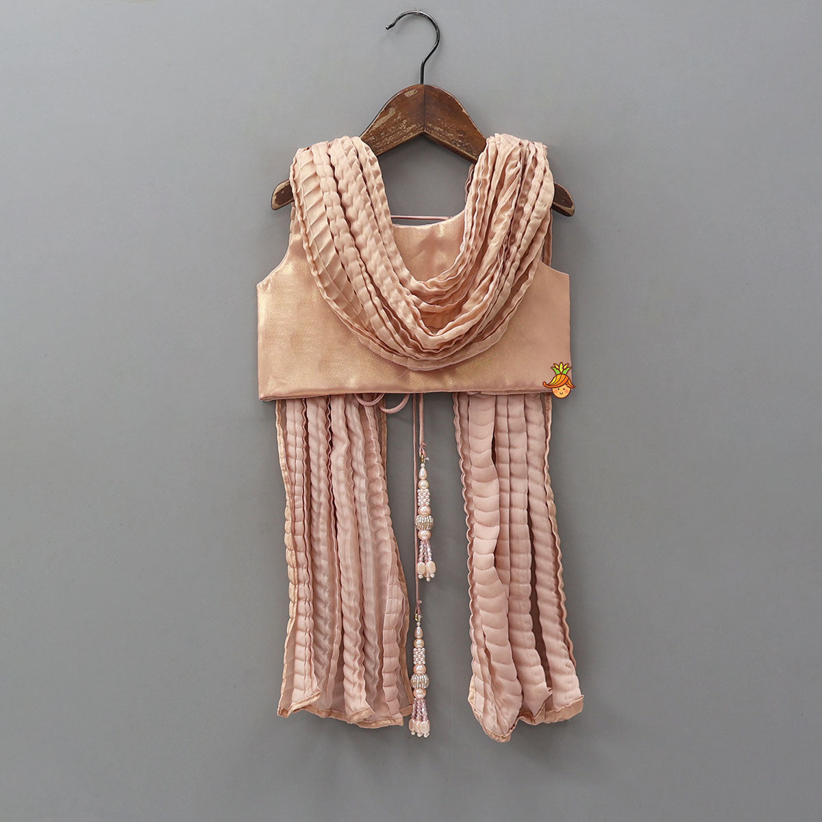 Gorgeous Shimmery Draped Top With Shimmery Lehenga