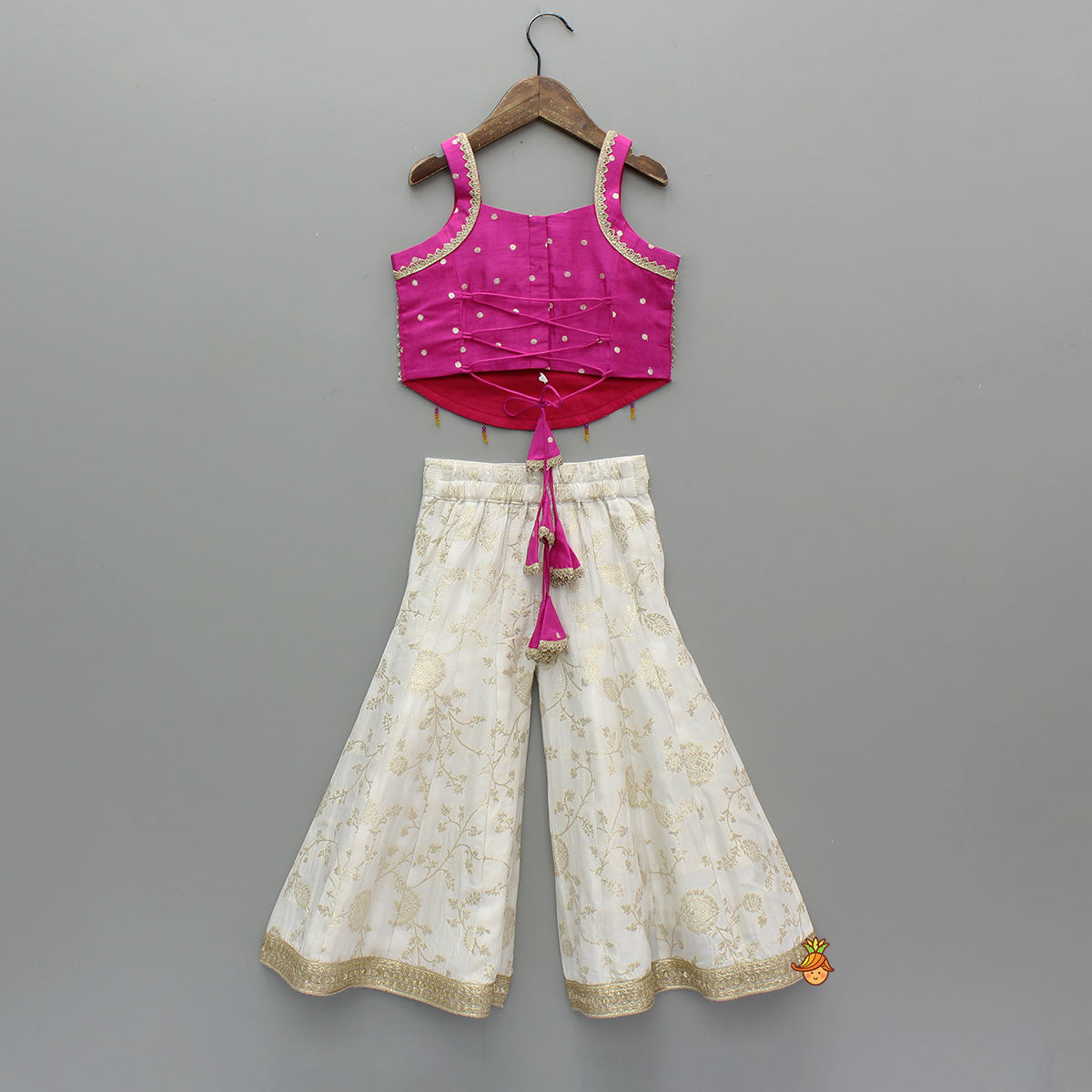 Pink Sleeveless Top With Brocade Palazzo And Dupatta