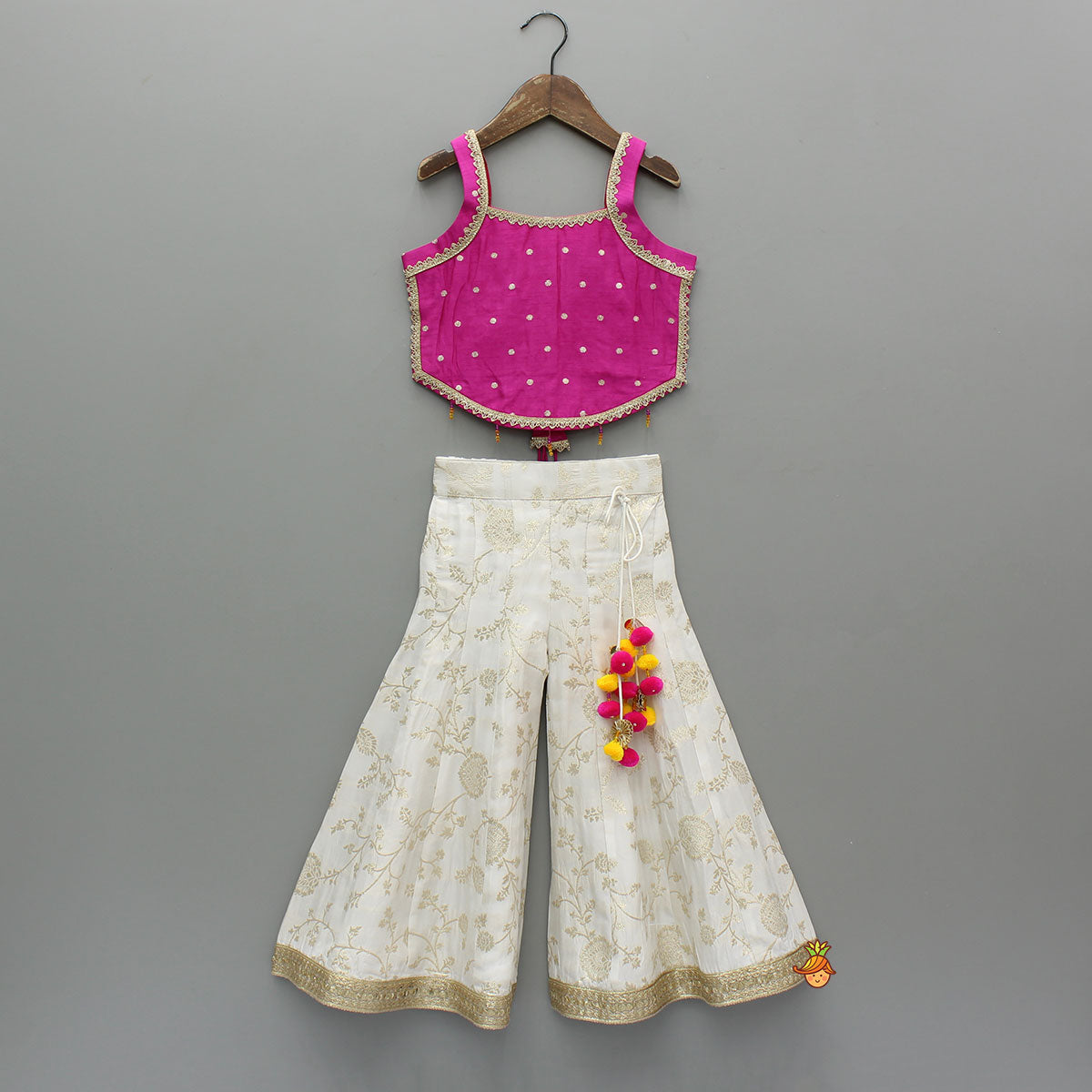 Pink Sleeveless Top With Brocade Palazzo And Dupatta