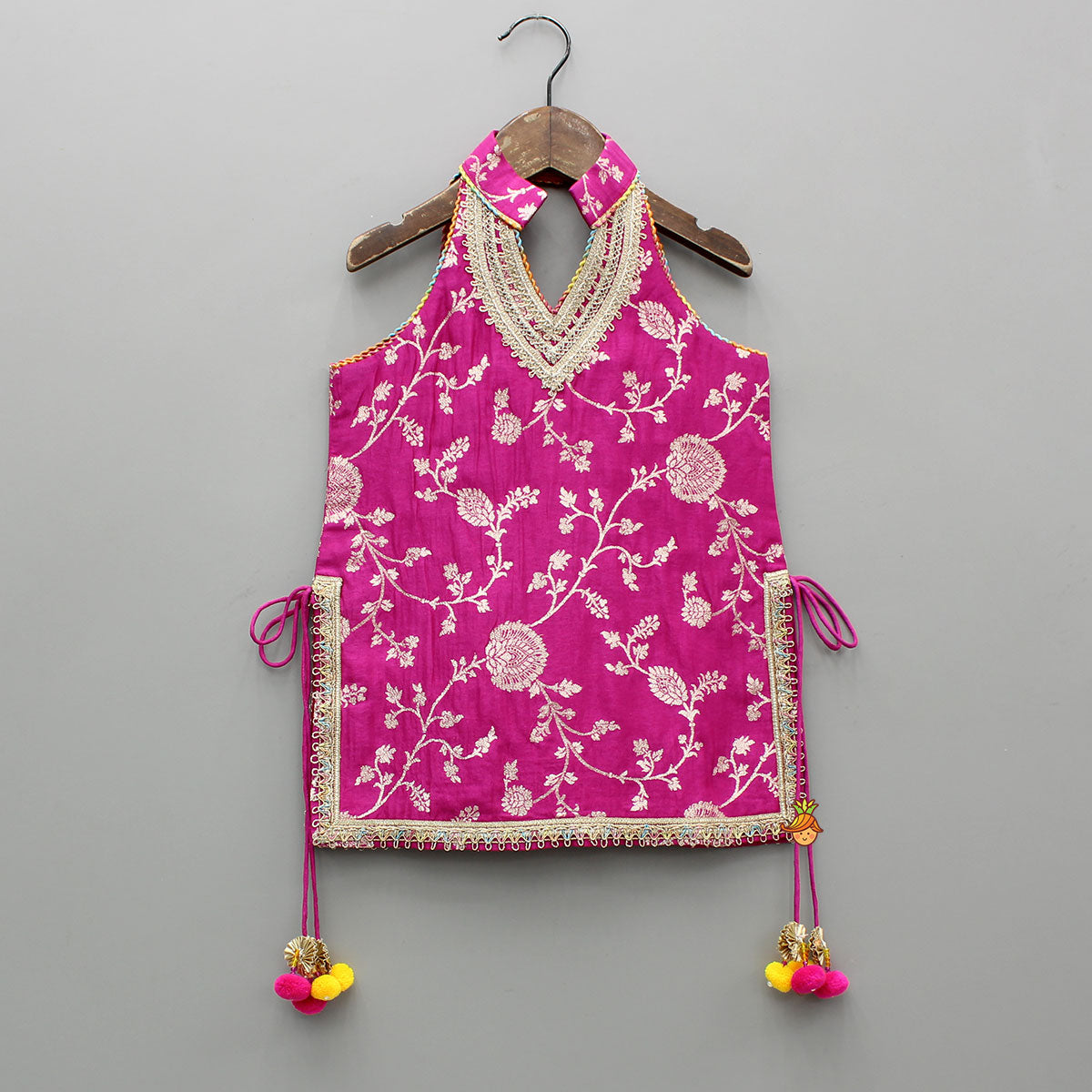 Gorgeous Pink Halter Neck Embroidered Kurti With Sharara And Dupatta