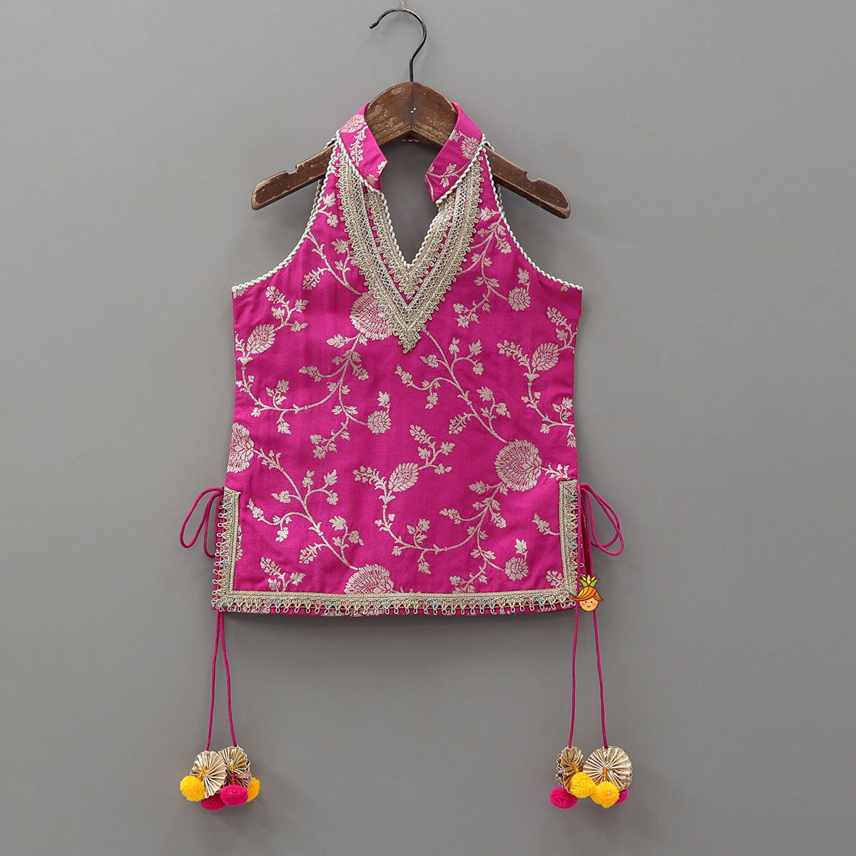 Gorgeous Pink Halter Neck Embroidered Kurti With Sharara And Dupatta