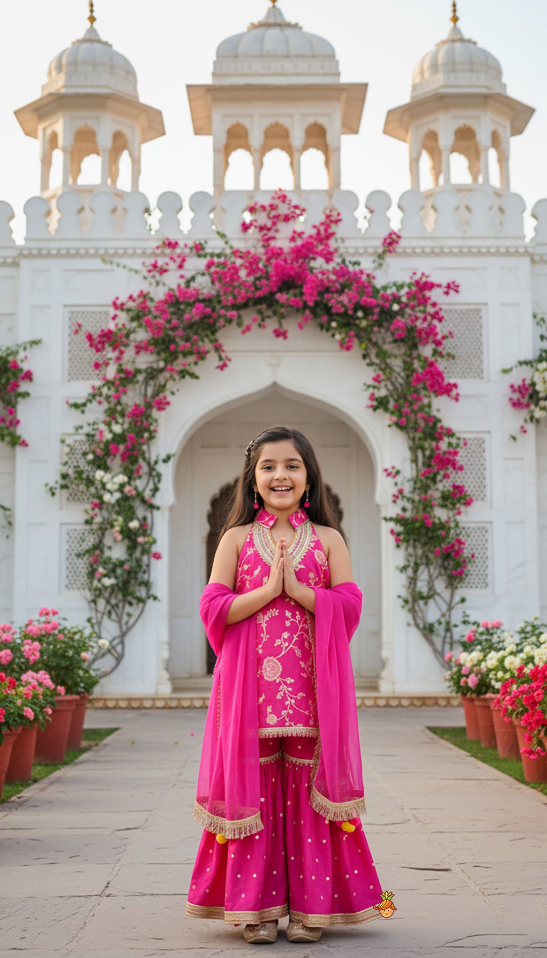 Gorgeous Pink Halter Neck Embroidered Kurti With Sharara And Dupatta