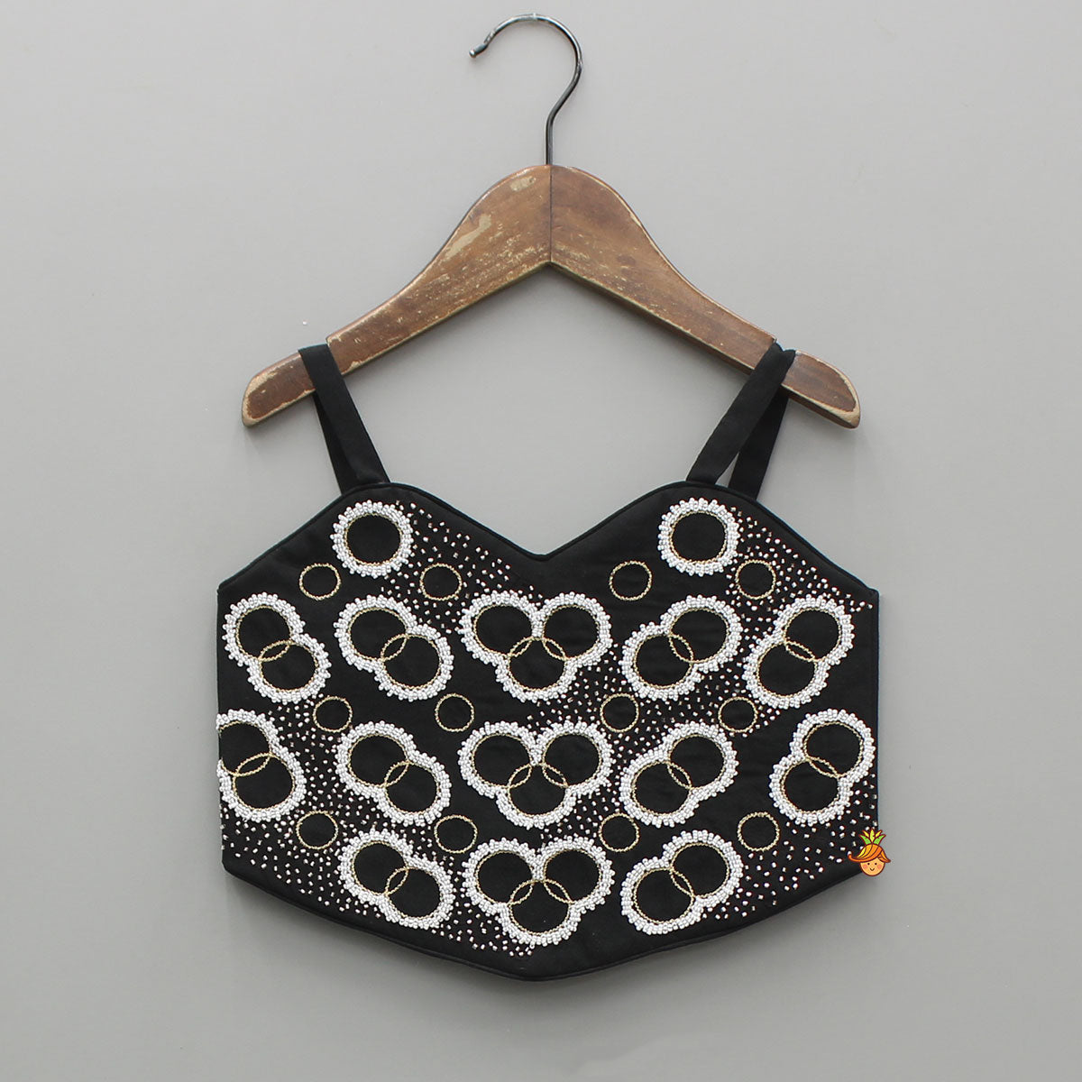 Black Hand Embroidered Top With Polka Dot Palazzo