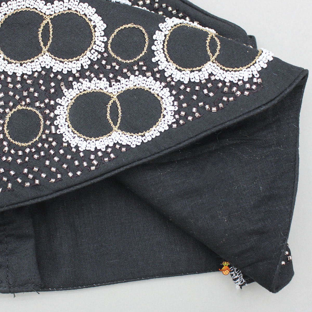 Black Hand Embroidered Top With Polka Dot Palazzo
