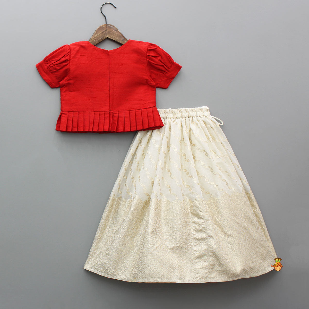 Elegant Elephant Embroidered Red Top With Silk Lehenga