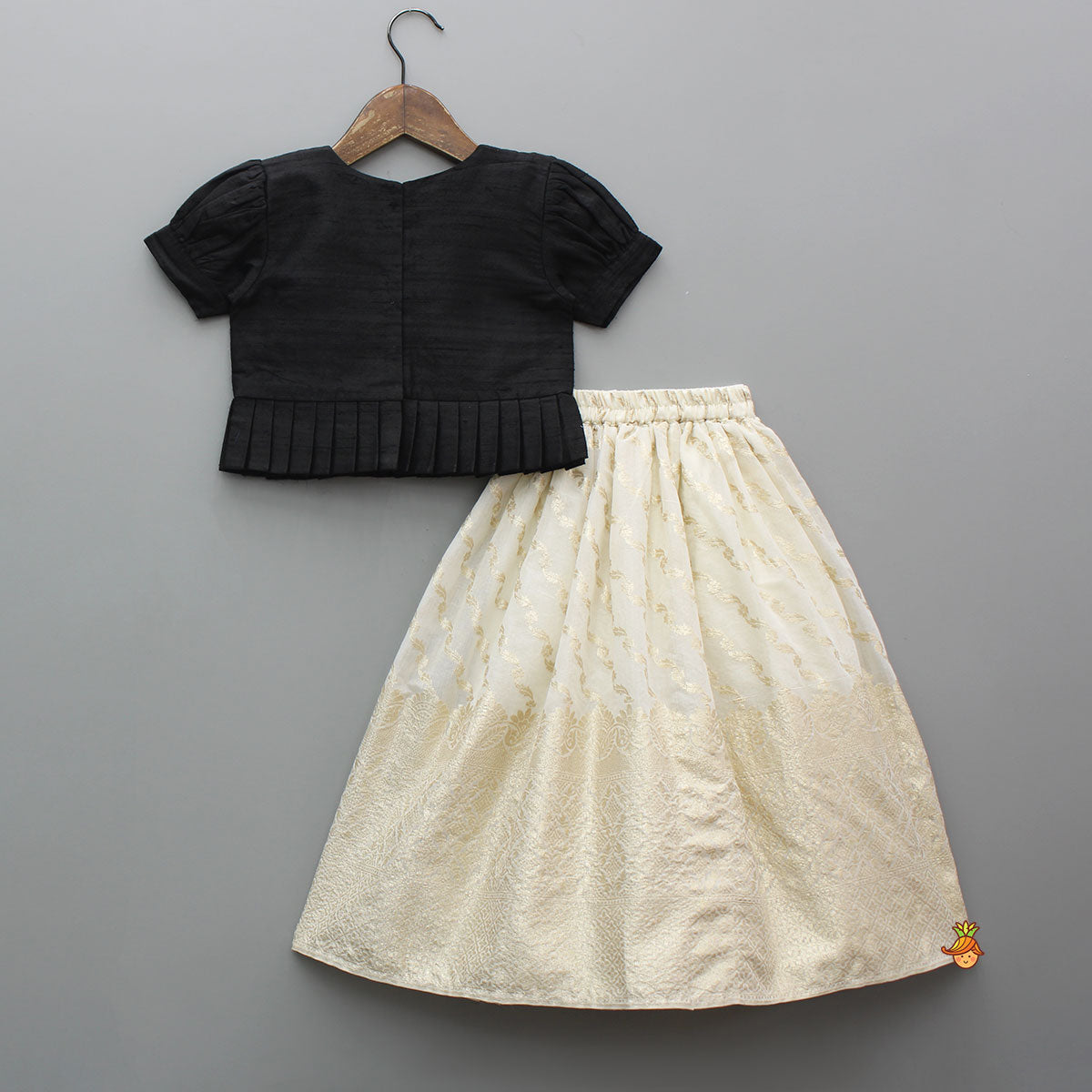 Elegant Elephant Embroidered Black Top With Silk Lehenga