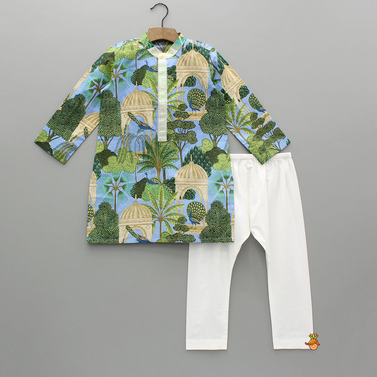 Multicolour Printed Kurta With Sequins Embellished Panel And Pyjama
