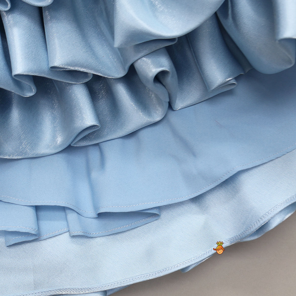 Gorgeous Sheen Collar Neck Bow Adorned Layered Ruffle Dress