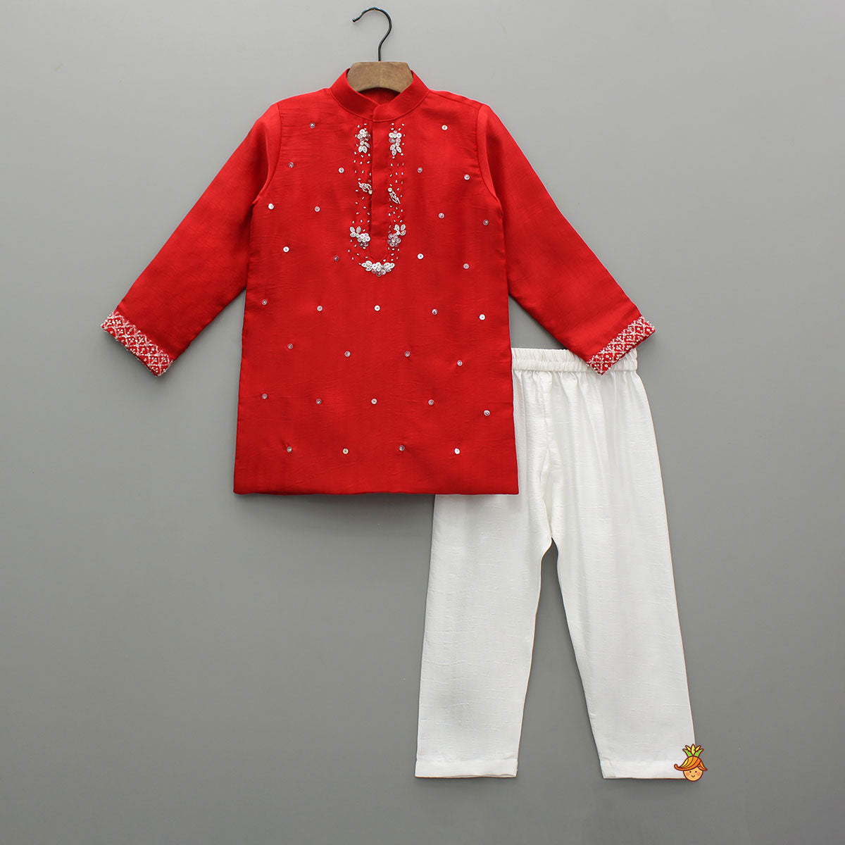 Red Sequin Embroidered Beaded Kurta With Pyjama