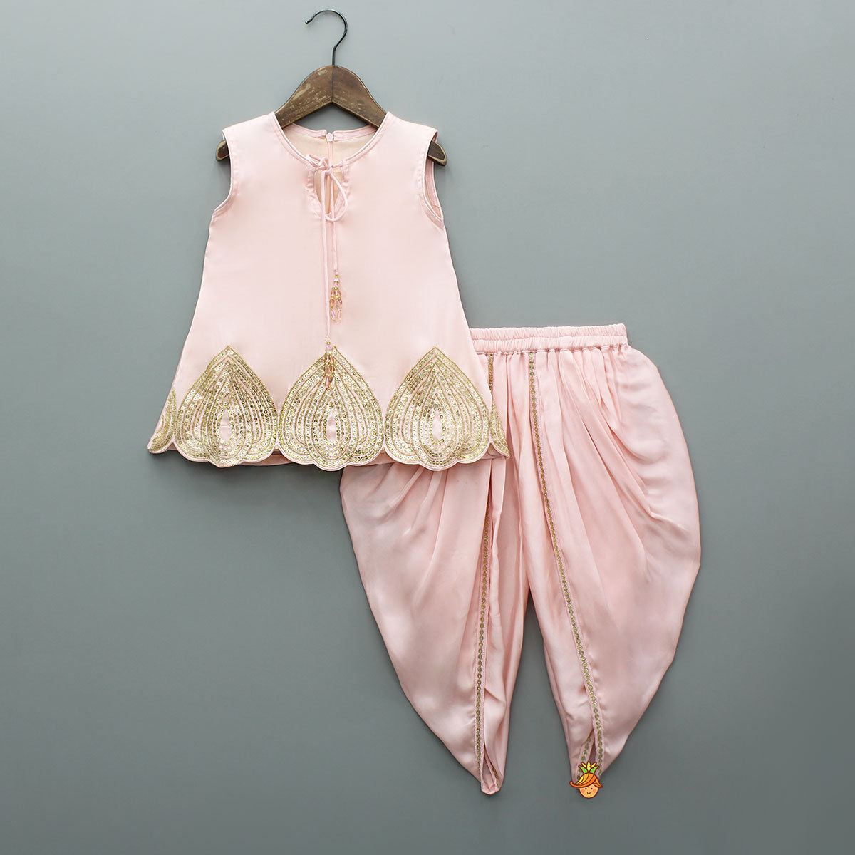 Pink Sequin Embellished Kurti With Dhoti And Dupatta