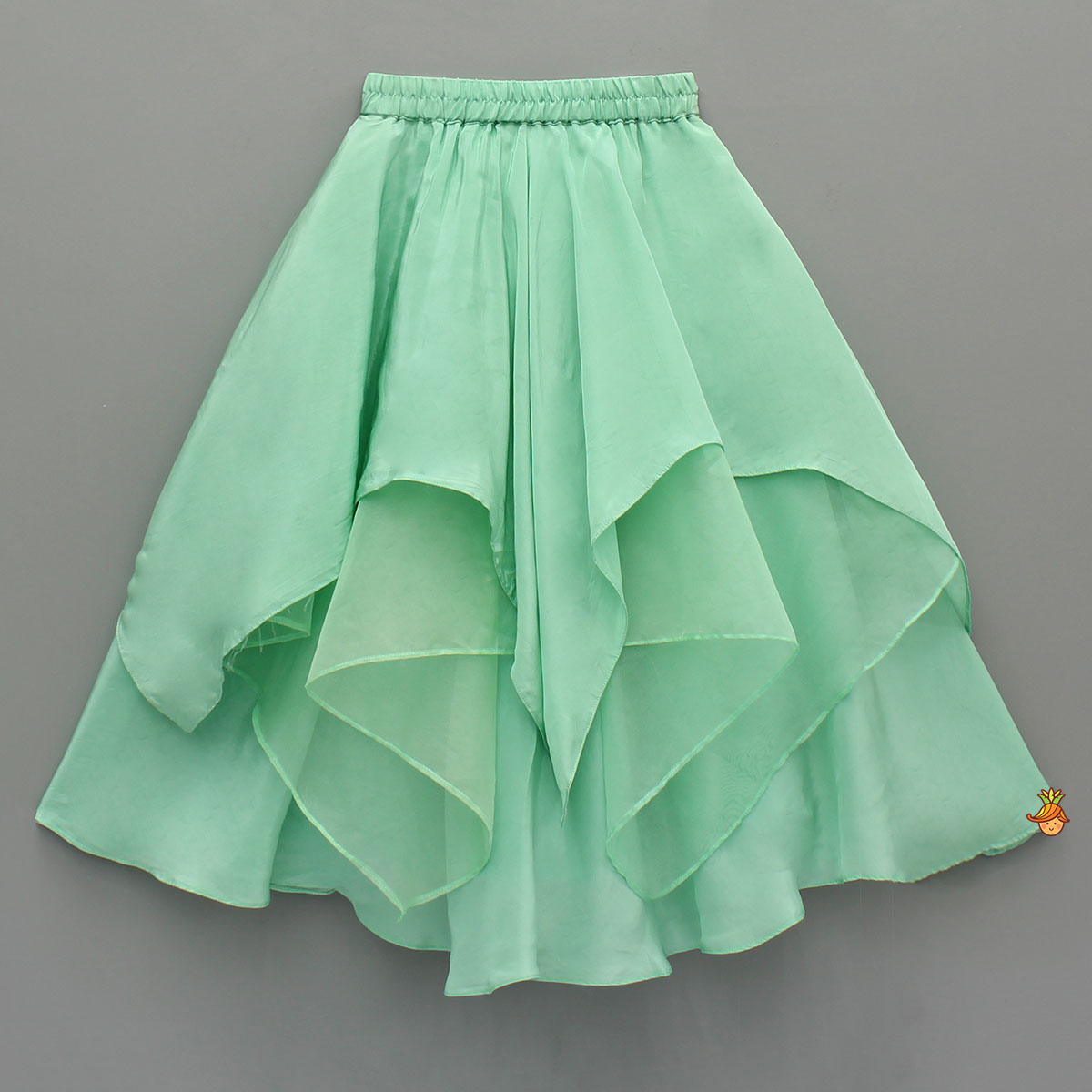 Beautiful Floral Embroidered Green Top With Asymmetrically Layered Lehenga