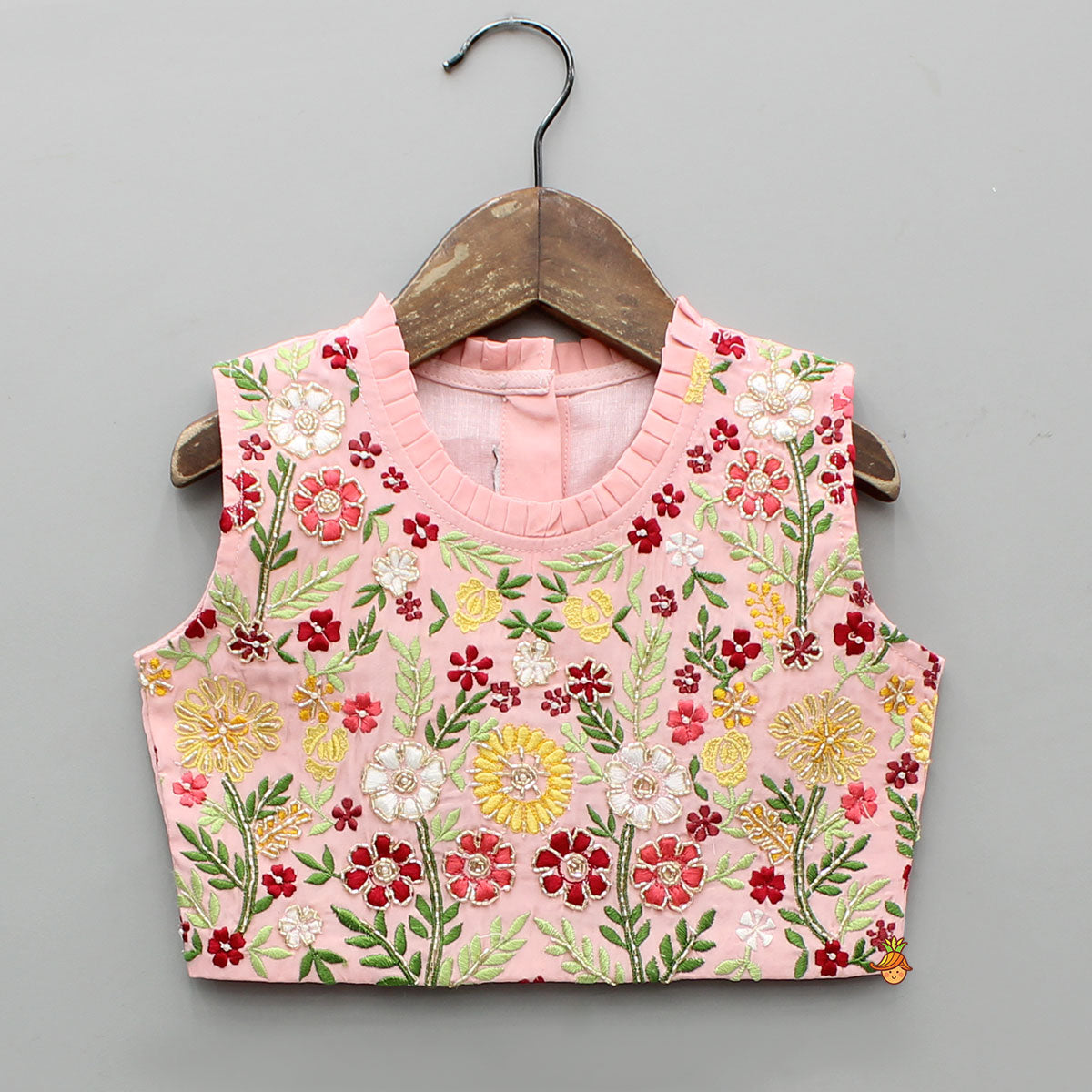 Beautiful Floral Embroidered Top With Asymmetrically Layered Lehenga