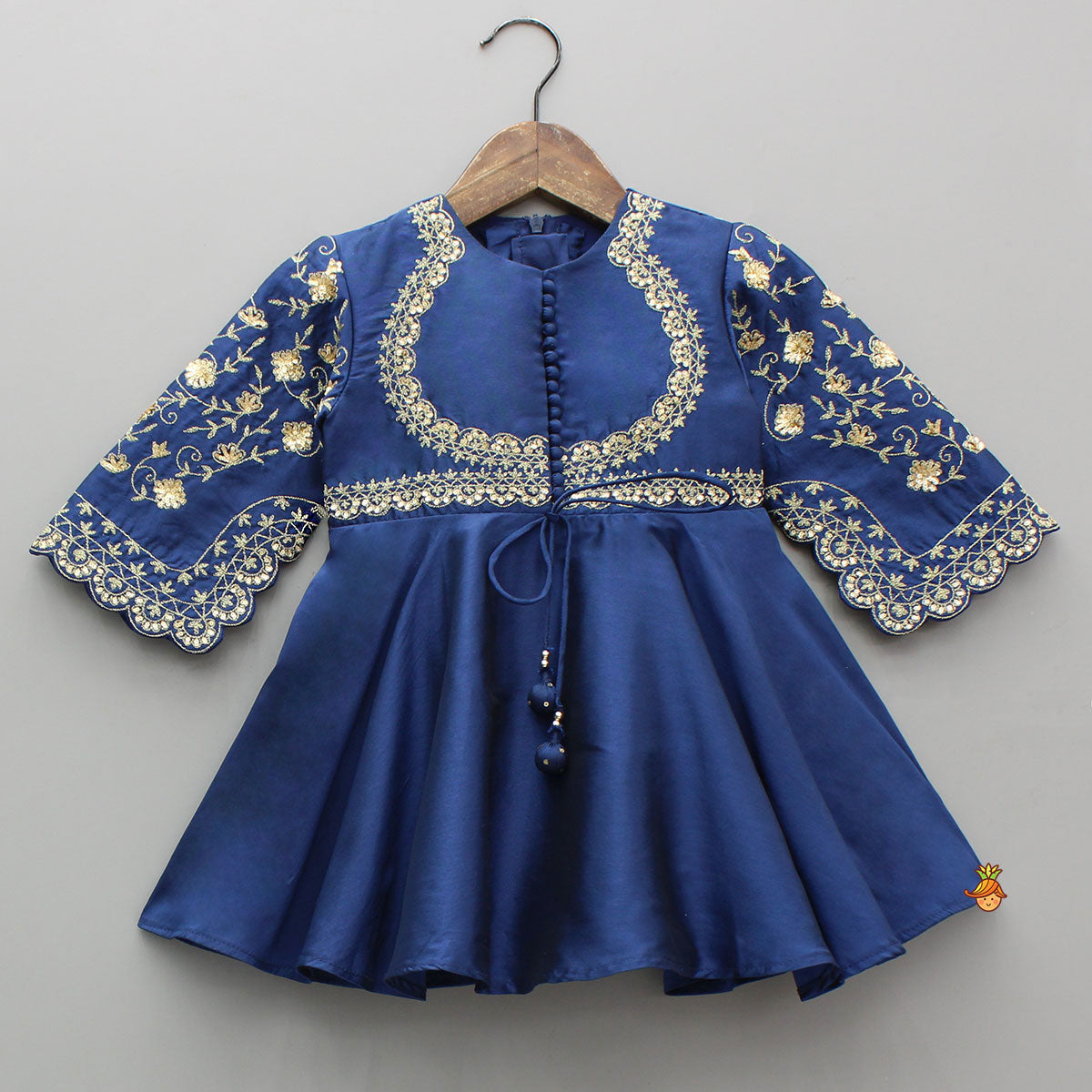 Elegant Navy Blue Embroidered Kurti And Tulip Dhoti With Dupatta