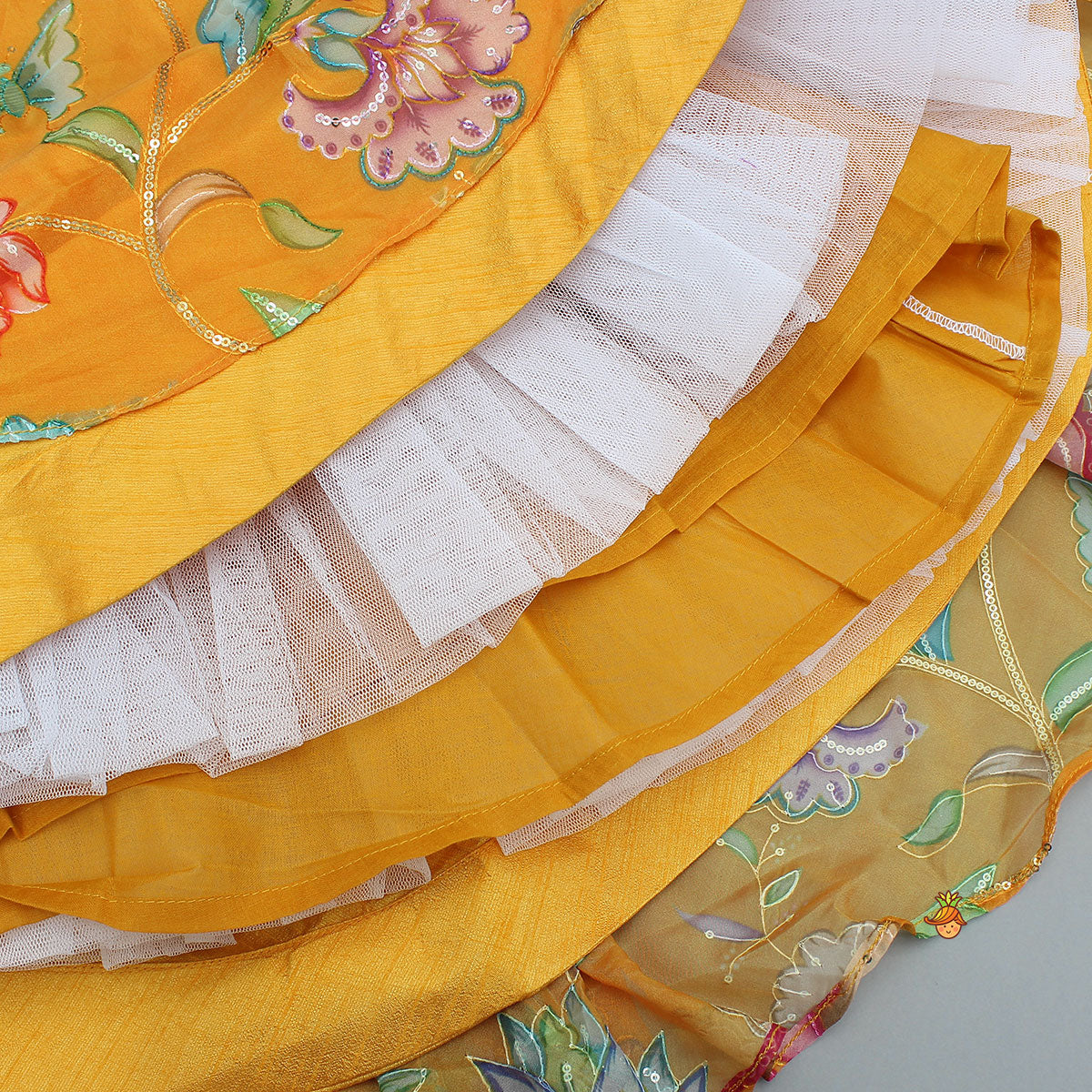 Stylish Floral Embellished Strappy Top And Floral Lehenga With Dupatta