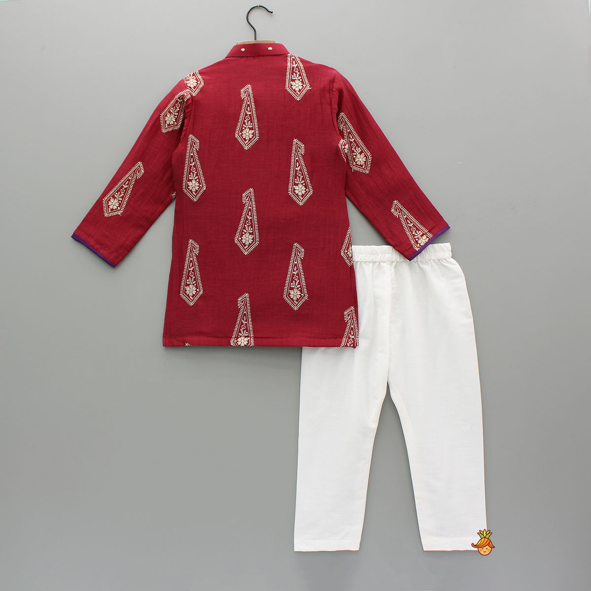 Red Embroidered Kurta With White Pyjama