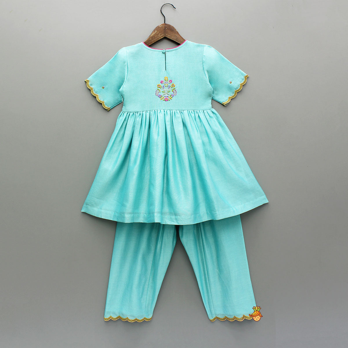 Blue Embroidered Kurti With Salwar And Dupatta