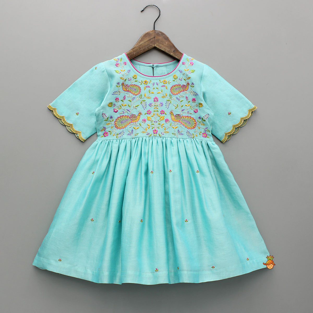 Blue Embroidered Kurti With Salwar And Dupatta