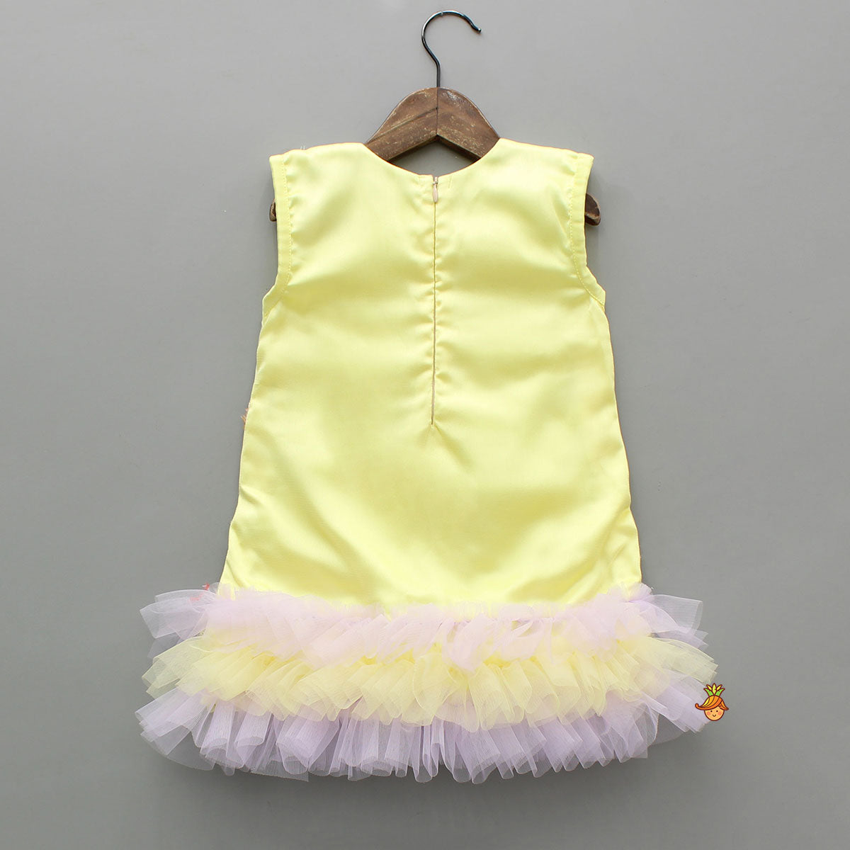 Gorgeous Yellow 3D Floral Applique Embellished Dress With Sling Bag