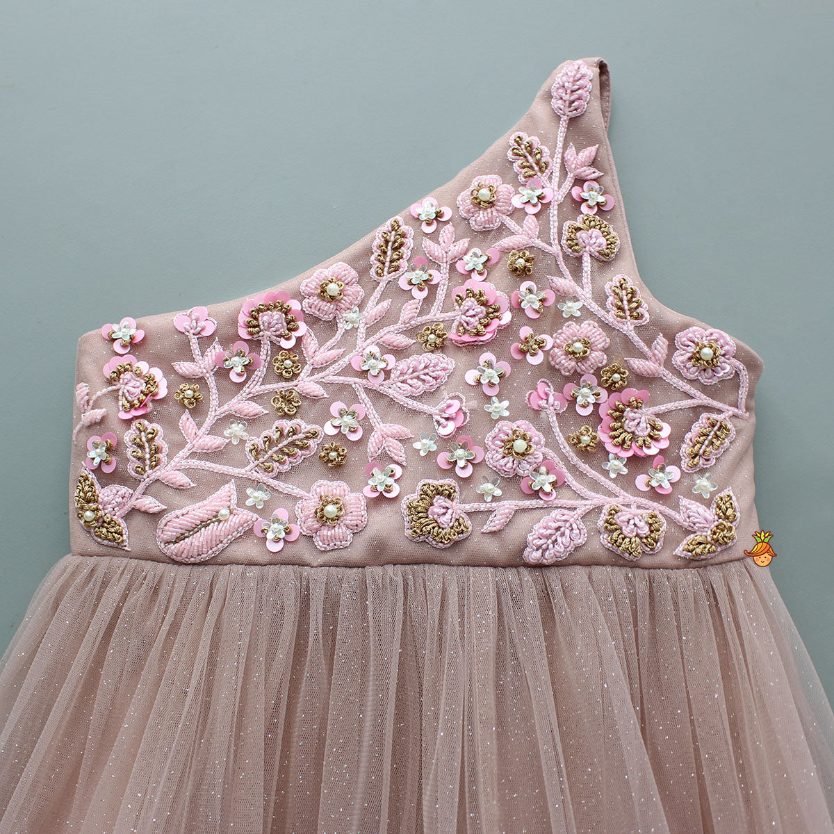 Radiant One Shoulder Embroidered Glittered Gown