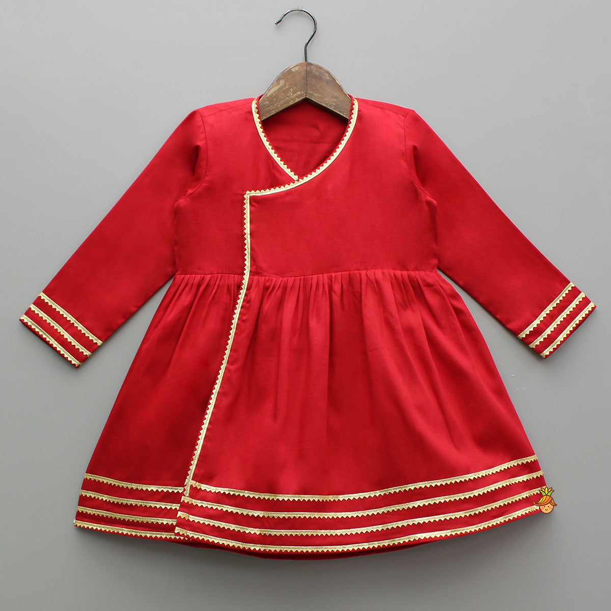 Red Angarkha With Side Tie Up Vest And Pant And Stylish Headband