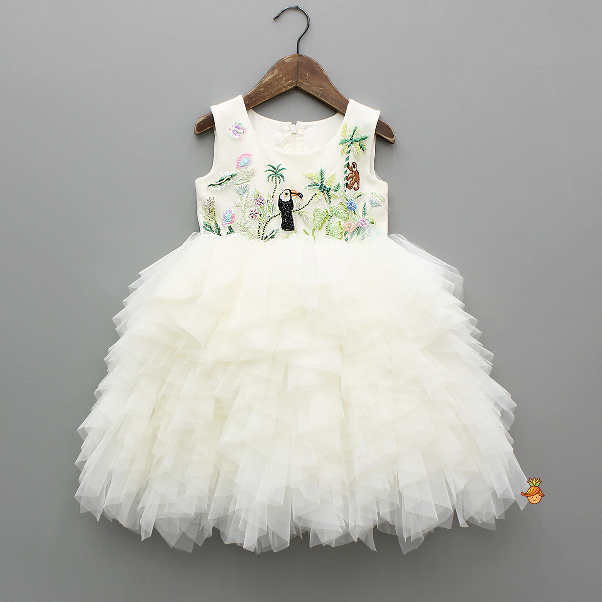 Fresh Tropical Embroidered Ruffled Dress