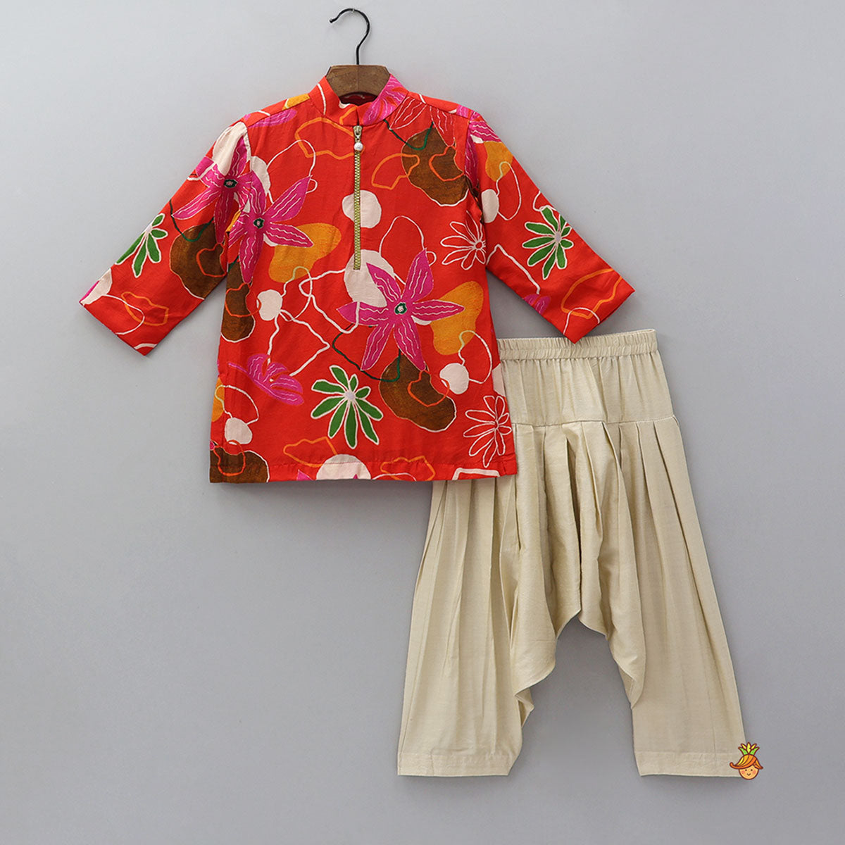 Red Floral Printed Kurta With Salwar