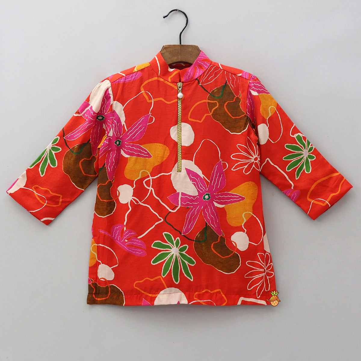 Red Floral Printed Kurta With Salwar