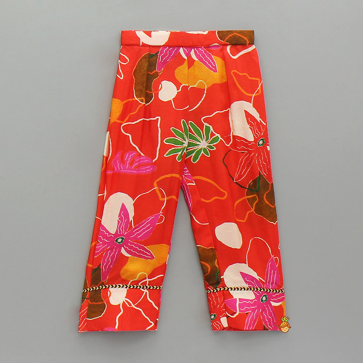 Red Floral Printed Sleeveless Kurti With Matching Pants