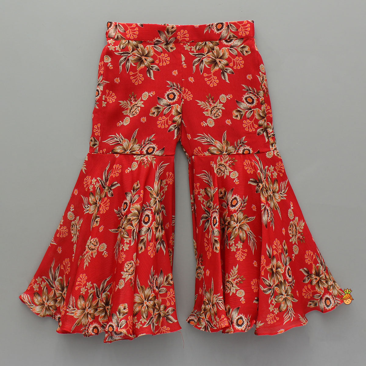 Beautiful Red Floral Printed Top With Tie-Up Jacket And Sharara