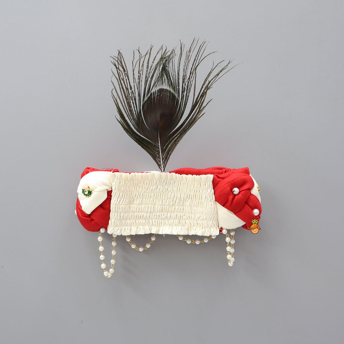 Red And White Braided Head Band With Mor Pankh