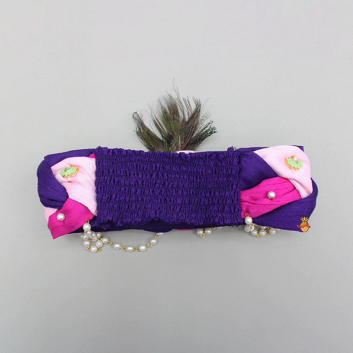 Purple And Pink Braided Head Band With Mor Pankh