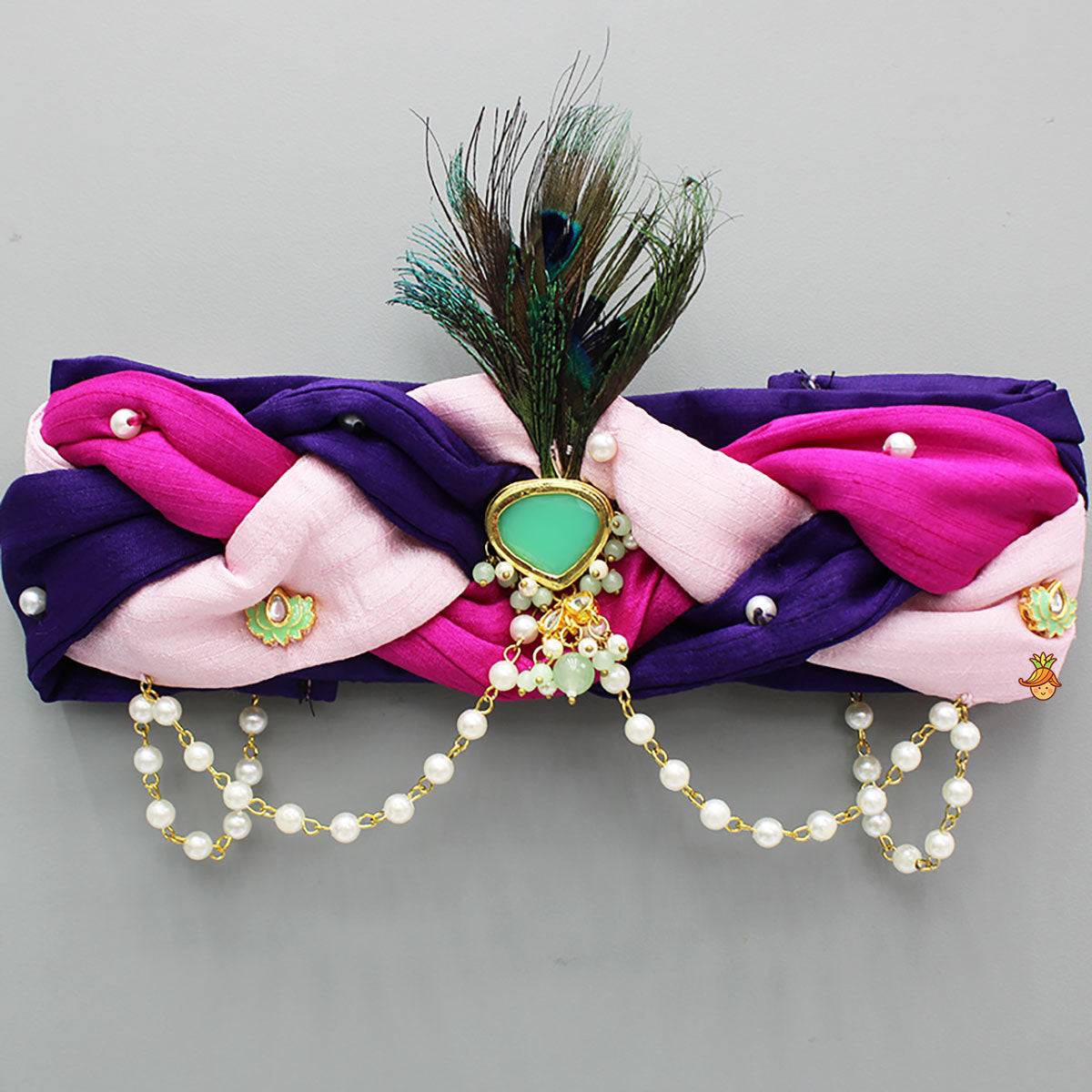 Purple And Pink Braided Head Band With Mor Pankh