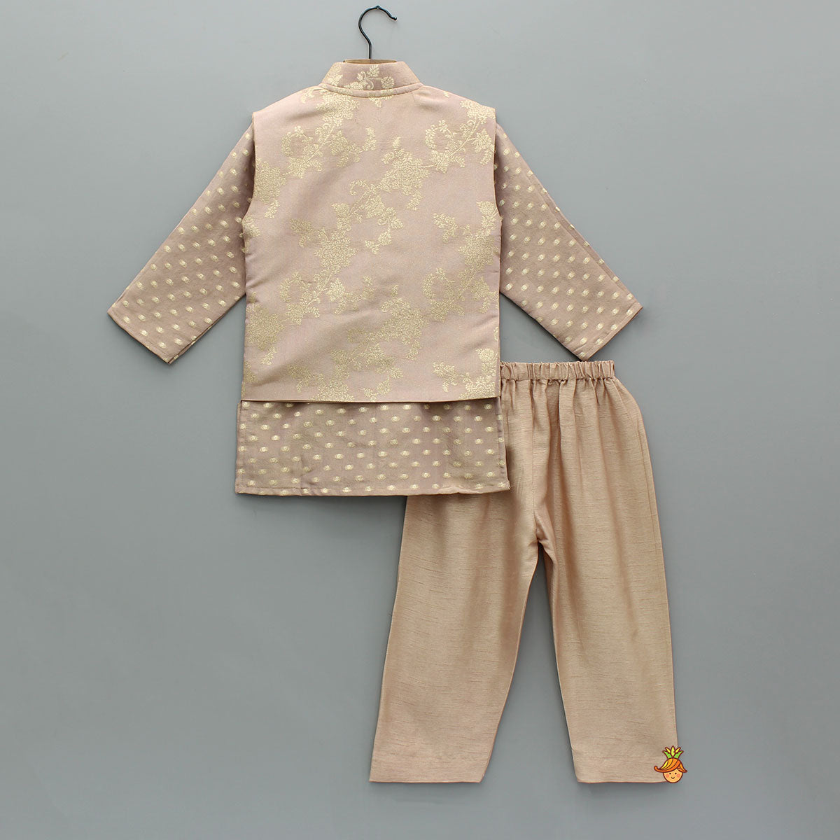 Shimmery Ethnic Brocade Kurta With Sleeveless Shimmery Jacket And Pyjama